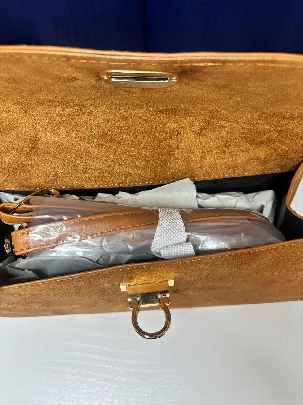 Fashion Nova Suede Top-Handle Satchel in Cognac